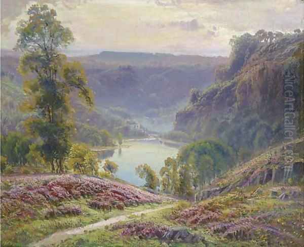 The view down to the lake at dusk Oil Painting by Gaston Anglade