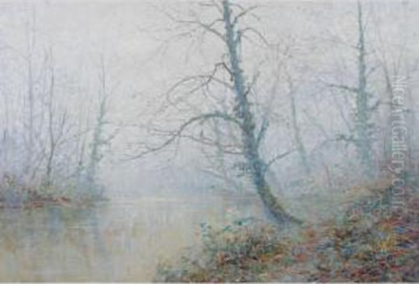 Trees Beside A River In Hazy Sunshine Oil Painting by Alfred Oliver Townsend