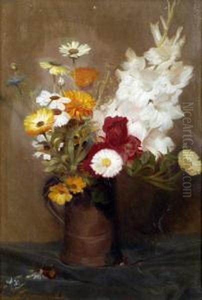 Still Life, Gladiola, Marigold And Other Flowers Oil Painting by Ernest Townsend