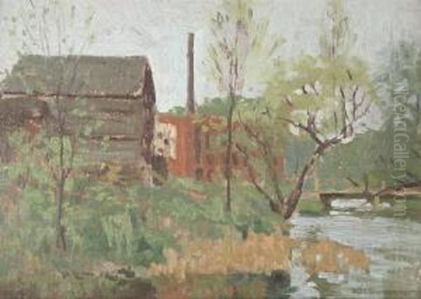 Buildings By River Oil Painting by Ernest Nathaniel Townsend