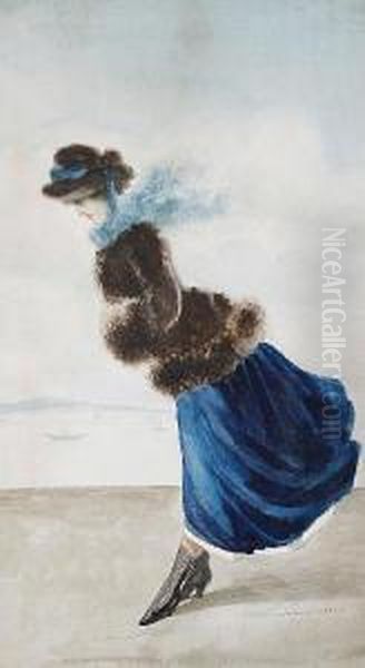 An Elegant Lady On The Seafront Oil Painting by Henry James Townsend