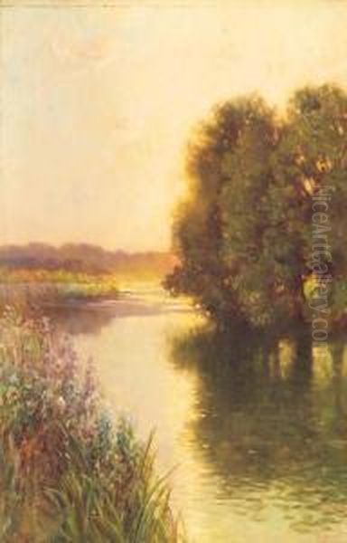 Evening Glow On The Avon; And The End Of Autumn, Burnham Beaches Oil Painting by James A. Townsend