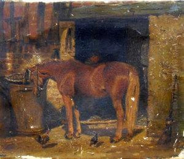 Chestnut Hunter At The Farrier Oil Painting by Louis Townsendact