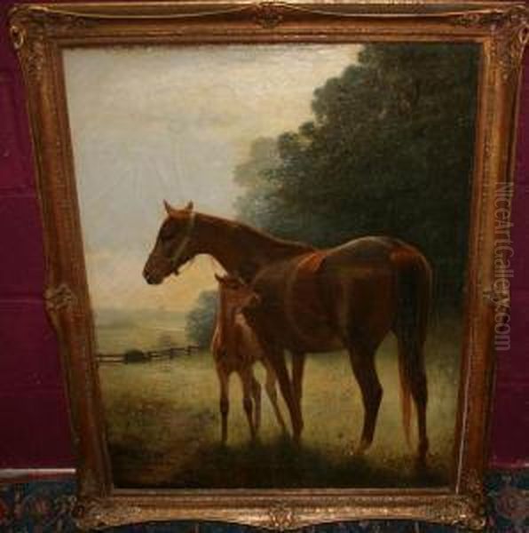 Mare And Foal In Landscape Oil Painting by Arthur Louis Townshend