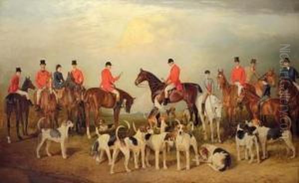 The Burton Hunt, With Lincoln Cathedral In The Distance Oil Painting by Arthur Louis Townshend