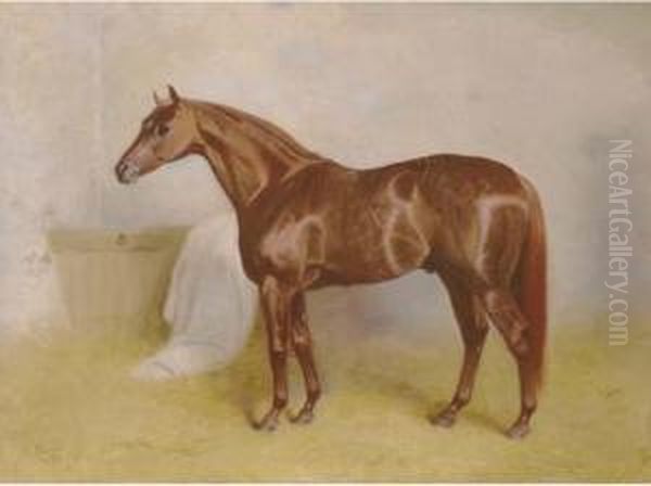 Charibert, A Chestnut Racehorse In A Stable Oil Painting by Arthur Louis Townshend