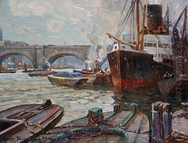 The Busy Thames At London Bridge Oil Painting by James Townshend