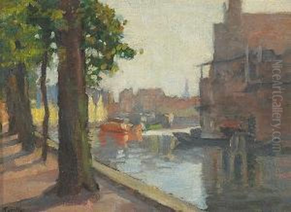 Trees Along A Canal Oil Painting by Channel Pickering Townsley