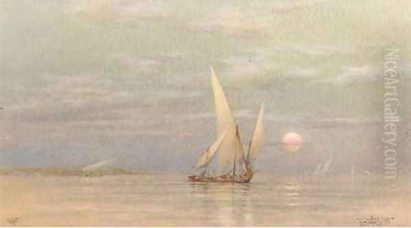 Feluccas on the Nile at dusk Oil Painting by William Ashton