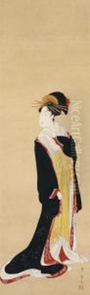 Standing Beauty Oil Painting by Utagawa Toyohiro