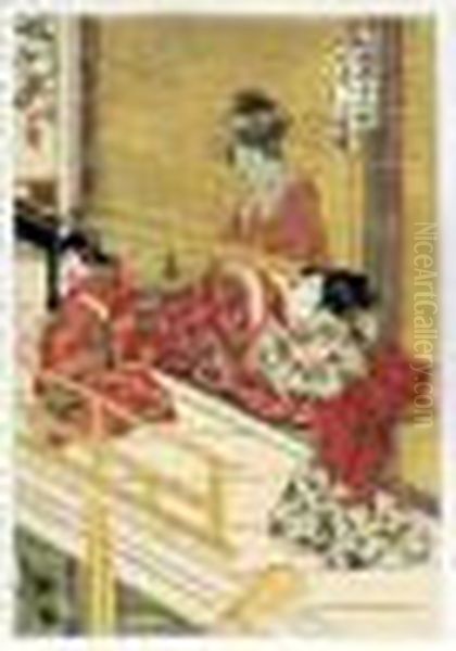 Shichigatsu Sanmai Tsuzuki. Le Septieme Mois, Triptyque Oil Painting by Utagawa Toyohiro