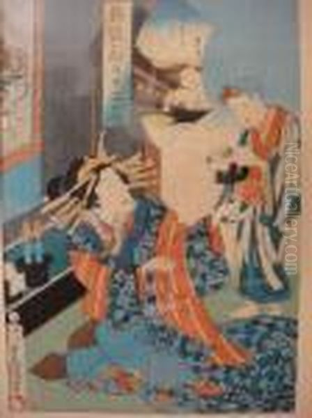 Deux Oban Tate-e Representant Des Portraits De Jeunes Femmes Oil Painting by Utagawa Toyokuni Iii