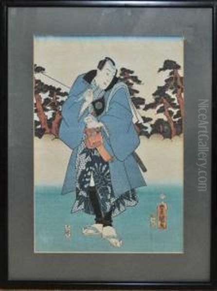 A Kabuki Actor Smoking A Pipe Oil Painting by Utagawa Toyokuni Iii