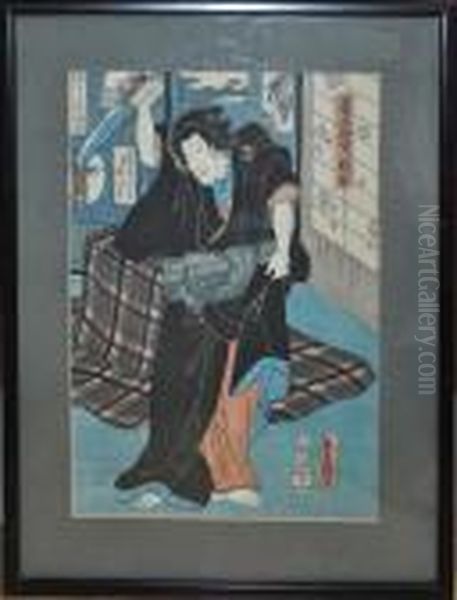 A Kabuki Actor Wielding A Knife Oil Painting by Utagawa Toyokuni Iii