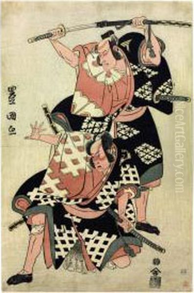 I The Two Kabuki Actors Ichikawa Komazo Ii And Bando Hikosaburo Iii Oil Painting by Toyokuni