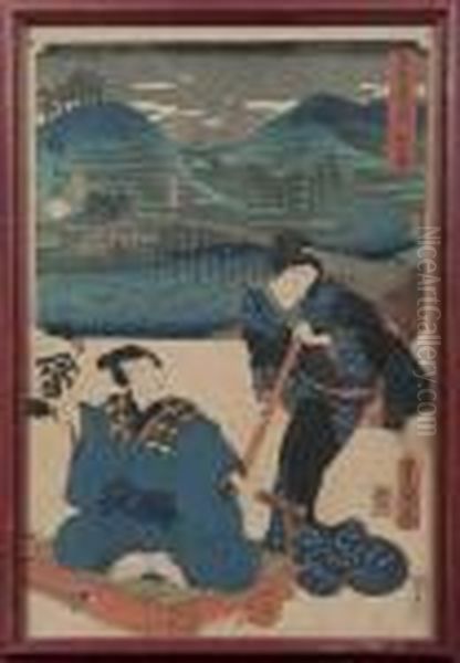 Scene A Deux Personnages Oil Painting by Toyokuni