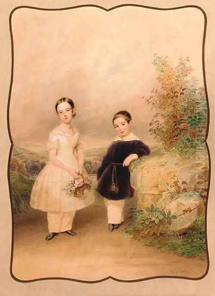 Two children in a summer landscape Oil Painting by Alois Von Anreiter