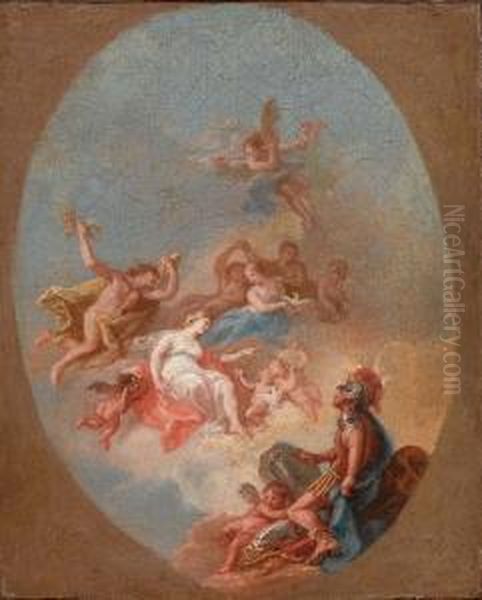 Marte Accolto In Cielo Da Venere, Mercurio E Altre Divinita Oil Painting by Giulio Traballesi