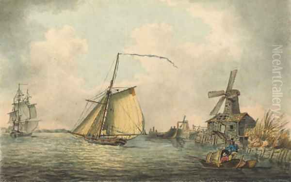 An armed cutter running up the estuary Oil Painting by Samuel Atkins