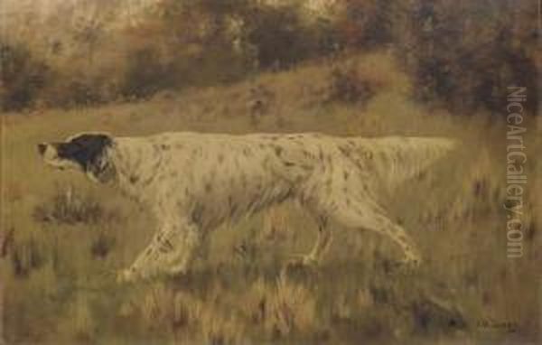 An English Setter On Point Oil Painting by John Martin Tracy