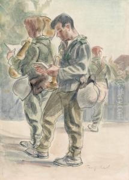 Feldpost Lesende Soldaten. Oil Painting by Friedrich Eduard Traffelet