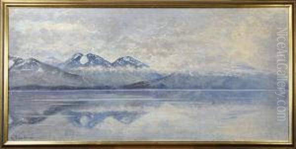 Fjordlandskap, Signerad Hj. Trafvenfelt 1913 Oil Painting by Hjalmar Trafvenfeldt