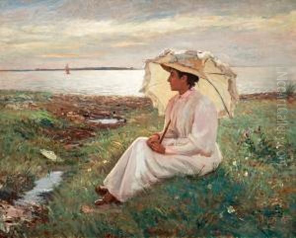 Elegant Lady By The Sea Oil Painting by Carl Tragardh