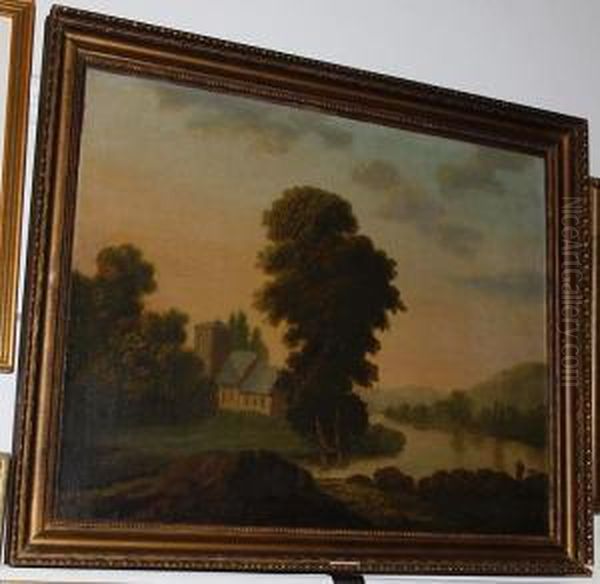 Church By A River Oil Painting by William Traies