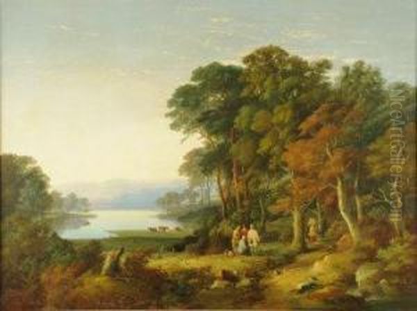 Summer Landscape With Travellers On A Country Path Oil Painting by William Traies