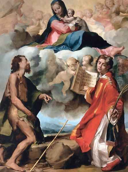 Virgin in Glory Flanked by Sts John the Baptist and Stephen Oil Painting by Michelangelo Anselmi