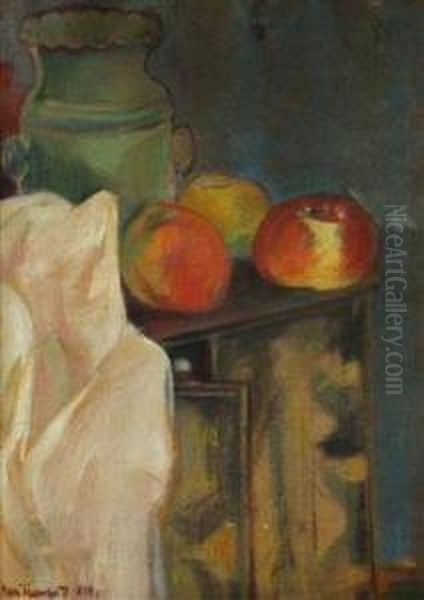 A Still Life With A Jug And Apples Oil Painting by Jan Trampota