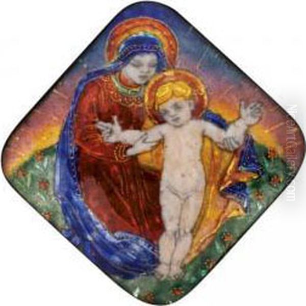 Mary Teaching Christ To Walk Oil Painting by Phoebe Anna Traquair