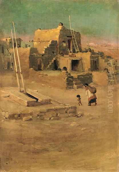 Oraibi (Arizona) Oil Painting by Louis B. Akin