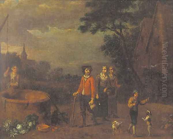 Figures by a well Oil Painting by Guiliam Van Aelst