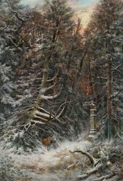 Verschneiter Winterwald Oil Painting by Wilhelm Carl F. Trautschold