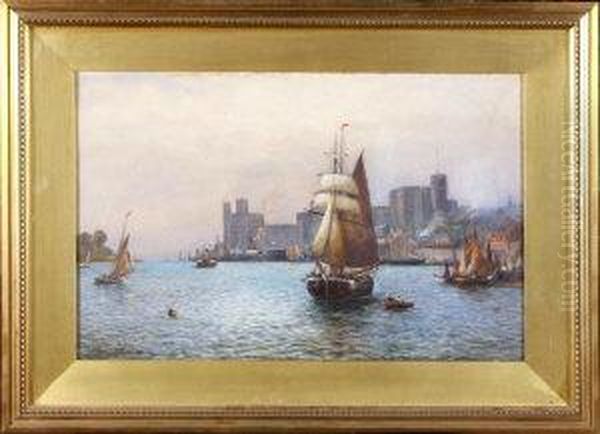 Shipping On The River Before Conway Castle Oil Painting by H.H. Travers