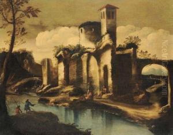 Veduta Con Rovine E Personaggi Oil Painting by Antonio Travi Il Sordo Di Sestri