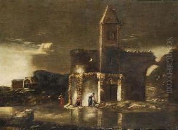 Lavandaie Con Architetture Oil Painting by Antonio Travi Il Sordo Di Sestri