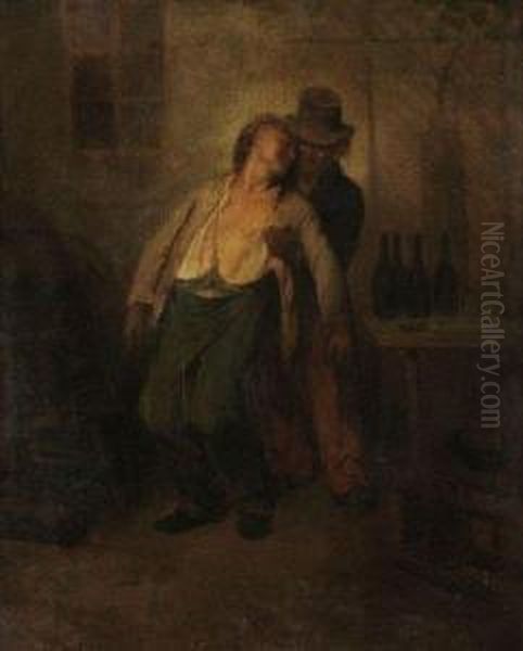 Scene De Taverne Oil Painting by Charles Joseph Travies de Villiers