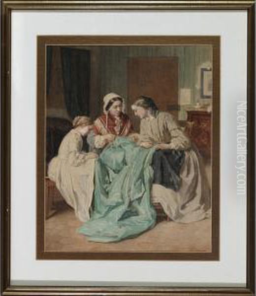 Sewing Bee Oil Painting by Jules Trayer