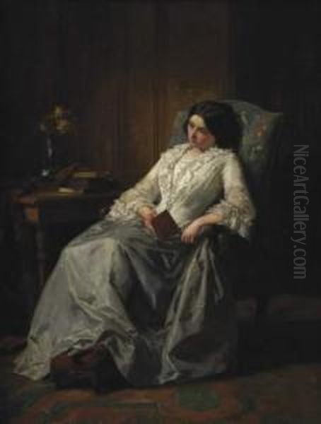 Portrait De Jeune Femme Au Livre Oil Painting by Jules Trayer