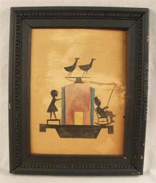 House With People And Weathervane Oil Painting by Bill Traylor