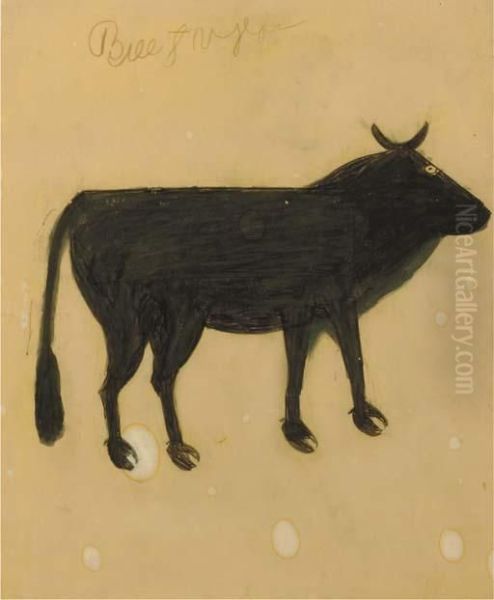 Black Cow Oil Painting by Bill Traylor