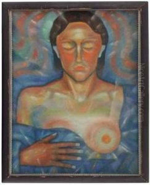 Frau Mit Entbloster Brust Oil Painting by Anton Josef D'Antios Trcka