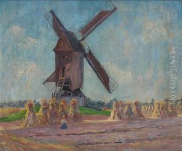 Meules Et Moulin Oil Painting by Arthur Willaert Trealliw