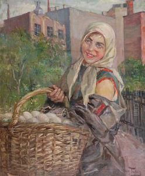 Uliczna Handlarka Oil Painting by Maurycy Trebacz