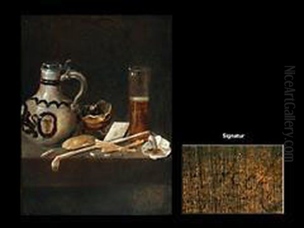 Stilleben Mit Bierglas, Krug Und Tabakutensilien Oil Painting by Jan Jansz. Treck