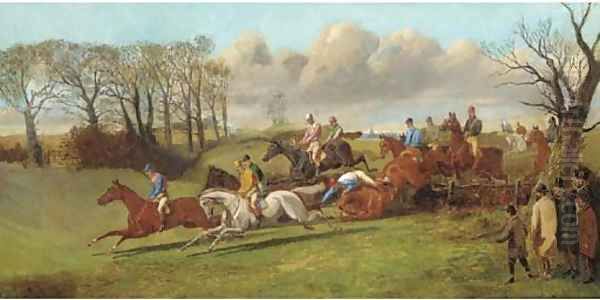 Over the fence, a steeplechase Oil Painting by Henry Alken