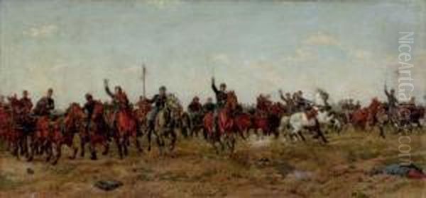 Cavalry Charge Of The Union Army Oil Painting by W.T. Trego