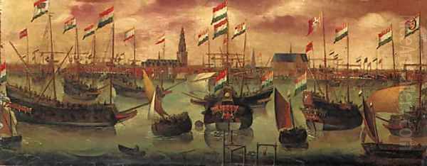 The Dutch Fleet off Amsterdam Oil Painting by Aert Anthonisz